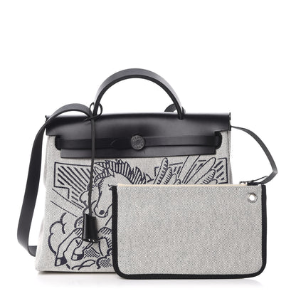 Hermes Vache Hunter Toile Pegase Pop Herbag Zip Retourne 31 PM Bleu Indigo 1 of 13