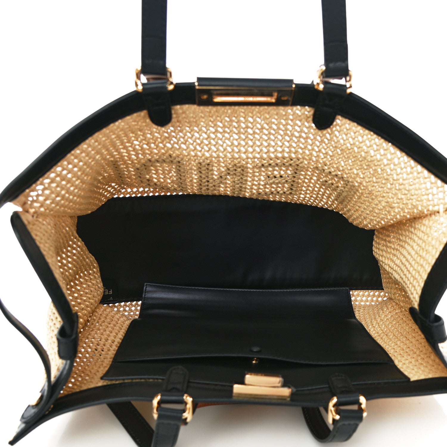 Fendi Raffia Vitello King Macrame Mesh Large Peekaboo X-Tote Natural Black Cuoio 4 of 8