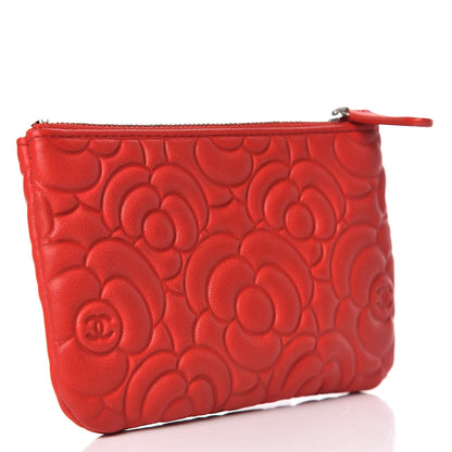 Chanel Goatskin Camellia Embossed Cosmetic Pouch Red 3 of 8