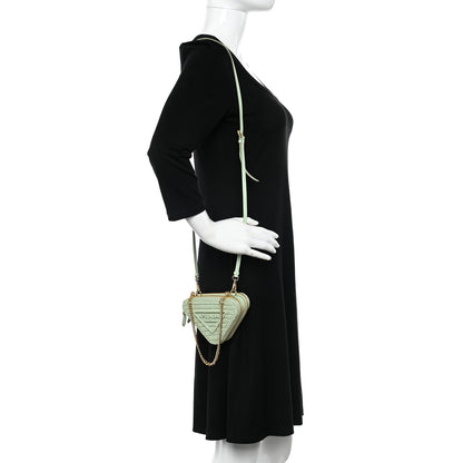 Prada Raffia Calfskin Crochet Logo Embroidered Mini Triangle Crossbody Pouch Acqua 2 of 12