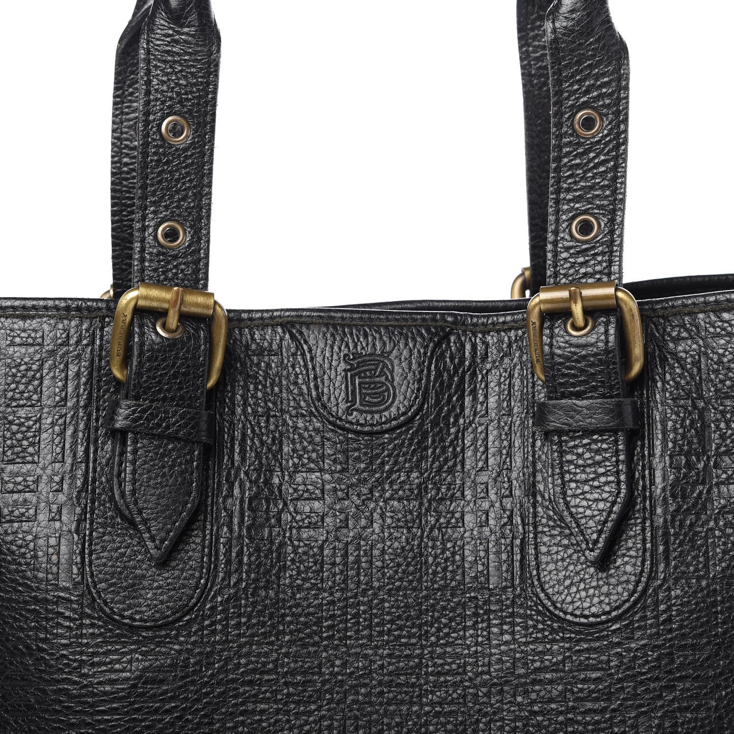 Signature Grain Calfskin Check Embossed Tote Black