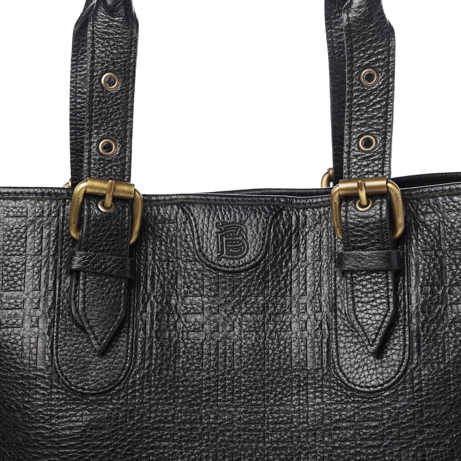 Burberry Signature Grain Calfskin Check Embossed Tote Black 10 of 12