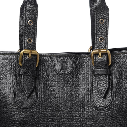 Burberry Signature Grain Calfskin Check Embossed Tote Black 10 of 12