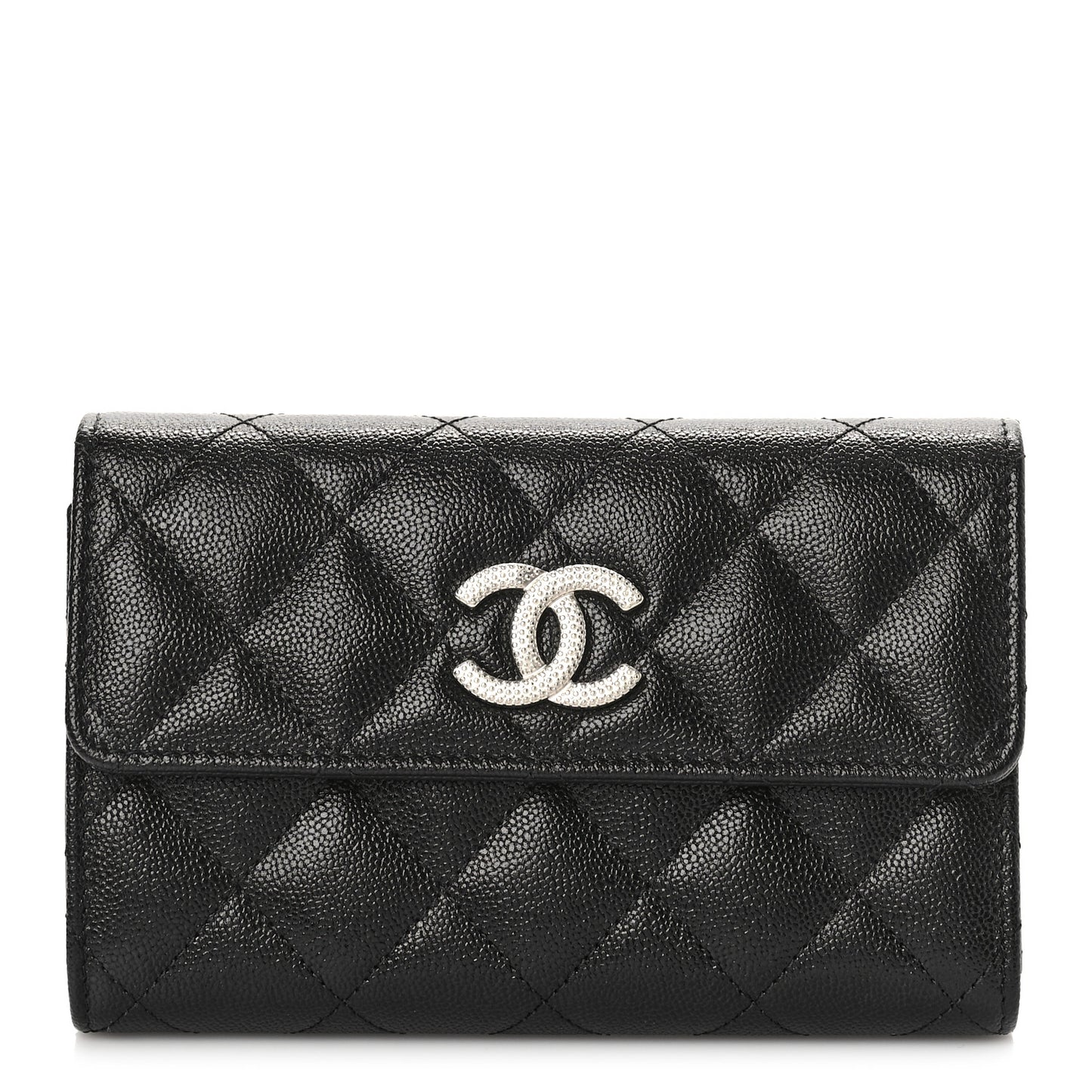 Caviar Quilted Studded CC Medium Flap Wallet Black