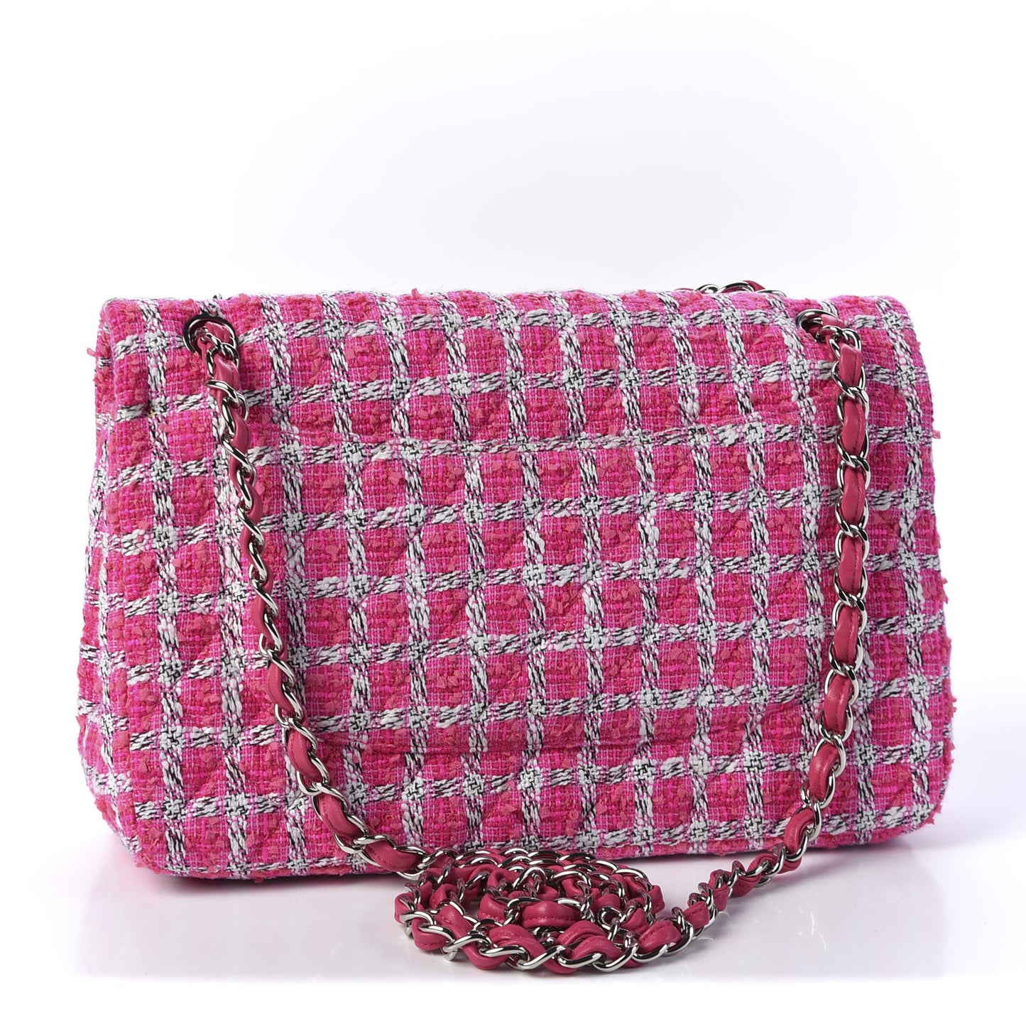 Tweed Quilted Jumbo Double Flap Hot Pink