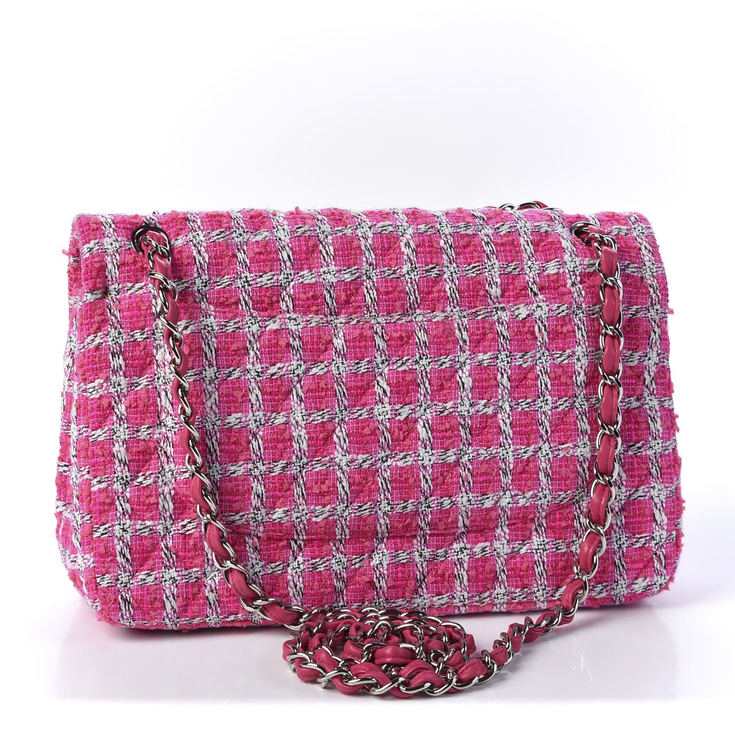 Chanel Tweed Quilted Jumbo Double Flap Hot Pink 2 of 9