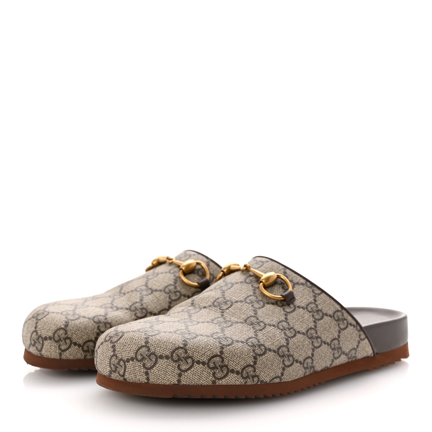 GG Supreme Monogram Miro Soft Calfskin Womens Horsebit Slippers 39.5 Beige Ebony New Acero
