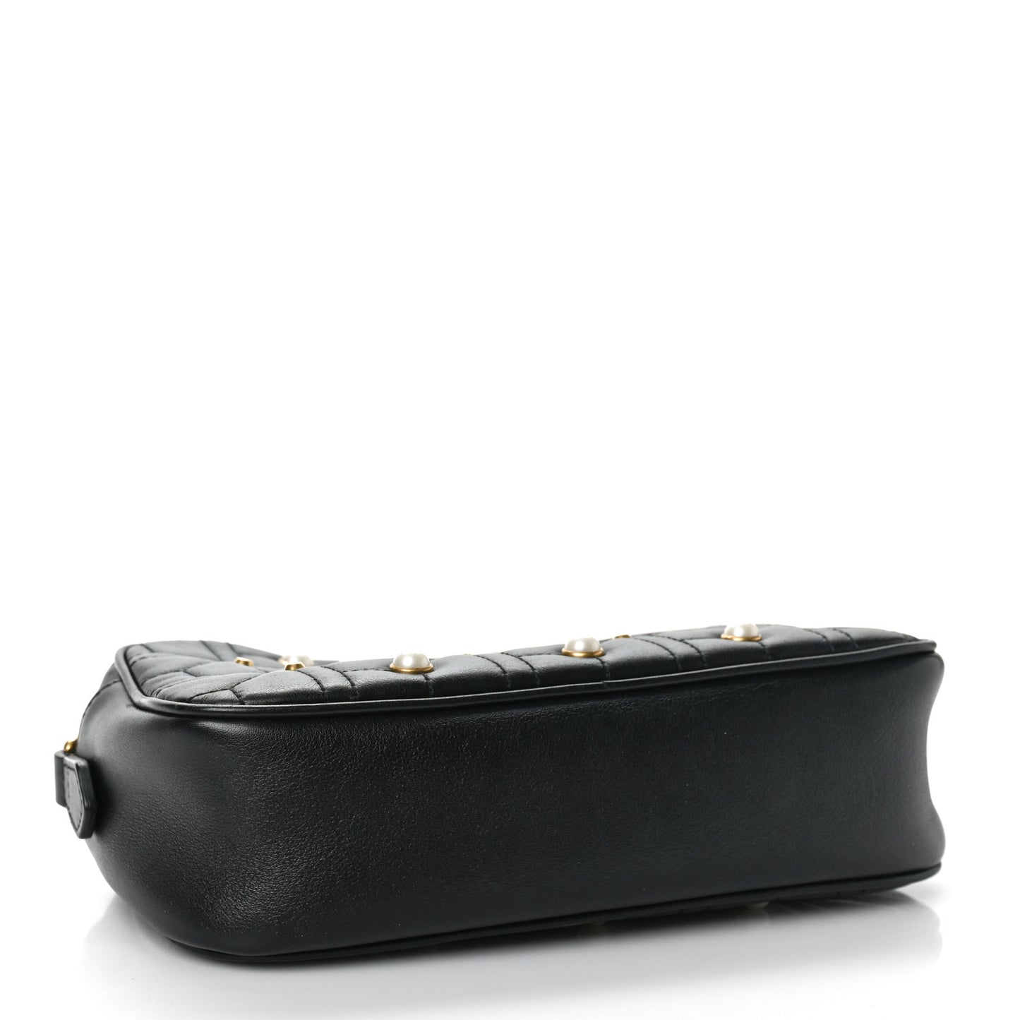 Calfskin Matelasse Studded Small Pearly GG Marmont Chain Shoulder Bag Black