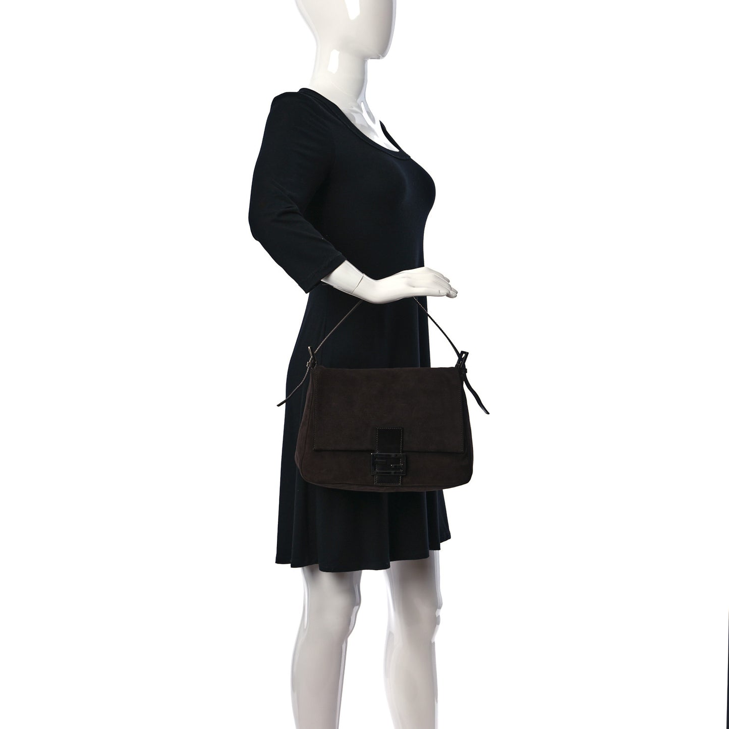 Suede Calfskin Mama Baguette Brown