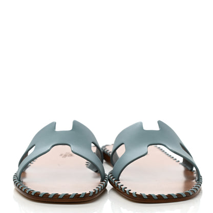 Hermes Box Calfskin Braided Oran Sandals 38 Vert D'Eau 2 of 9