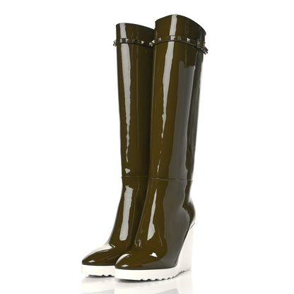 Valentino Garavani Patent Rockstud Knee High 15/100mm Wedge Boots 38 Lichen White 3 of 8