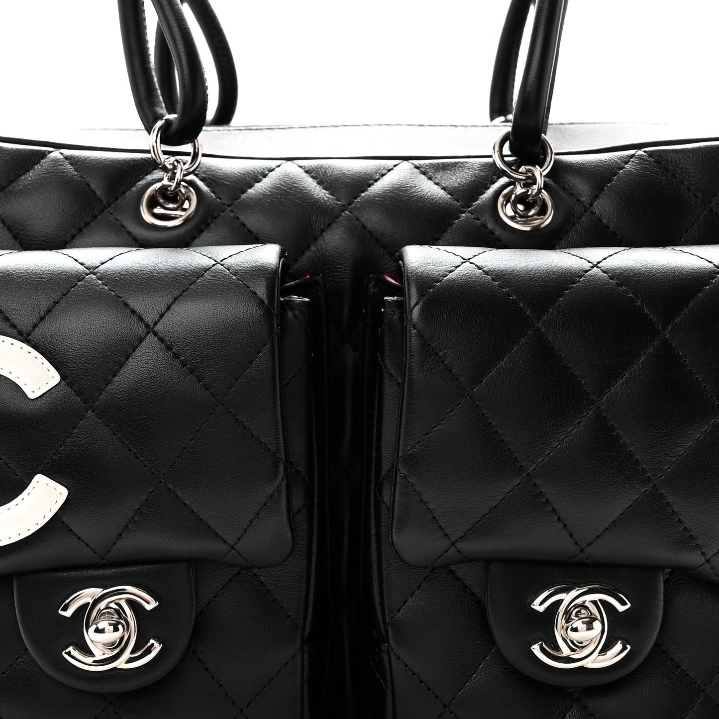 Calfskin Quilted Small Cambon Multipocket Reporter Black White