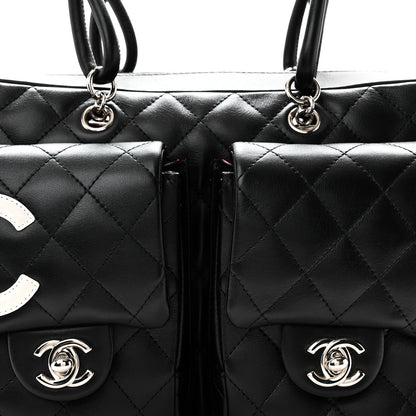 Chanel Calfskin Quilted Small Cambon Multipocket Reporter Black White 8 of 10