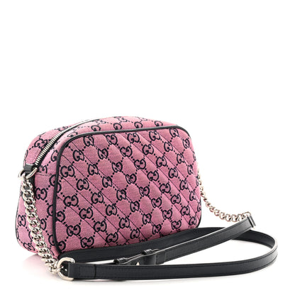 Gucci Monogram Multicolor Matelasse Diagonal Small GG Marmont Chain Shoulder Bag Pink Blue 3 of 10