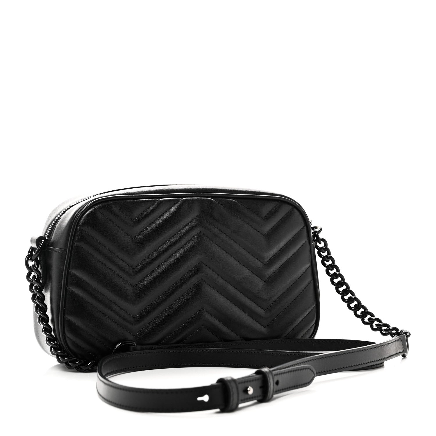 Gucci Calfskin Matelasse Monochrome Small GG Marmont Chain Shoulder Bag Black 3 of 11