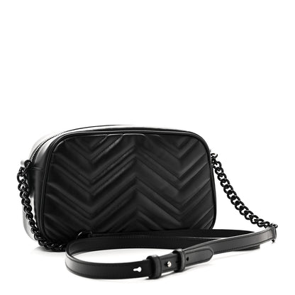 Gucci Calfskin Matelasse Monochrome Small GG Marmont Chain Shoulder Bag Black 3 of 11