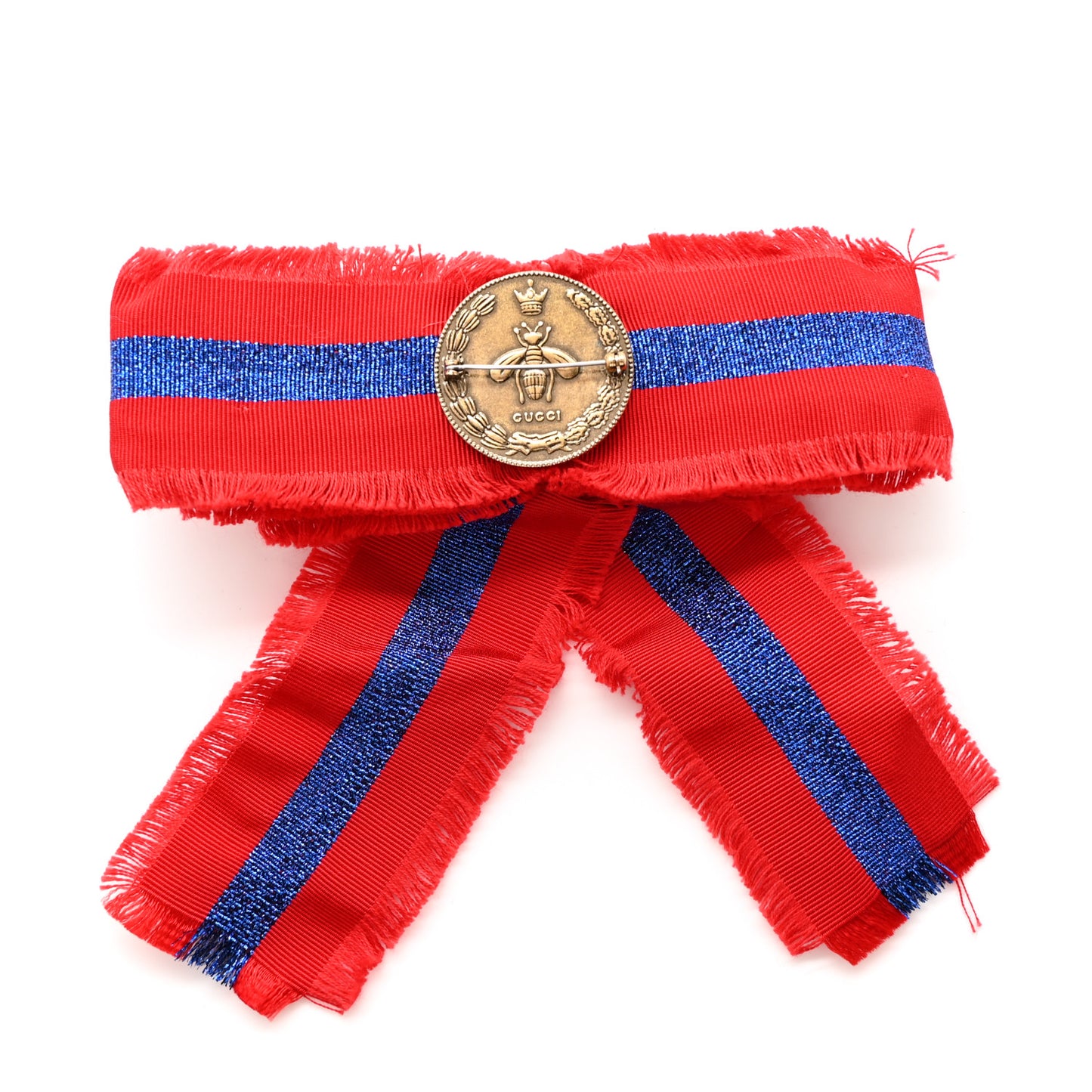 Grosgrain Pearl Crystal Bow Brooch Blue Red