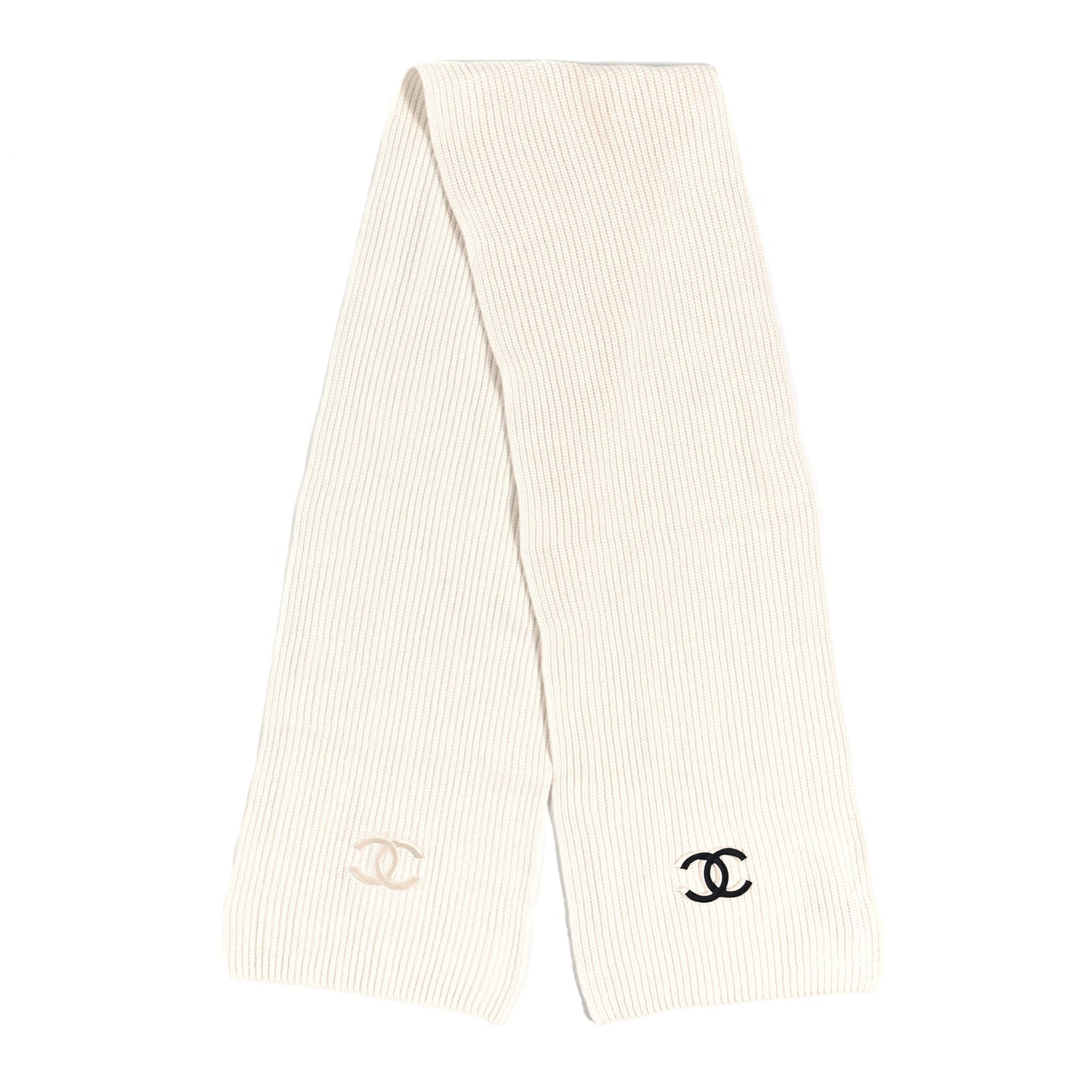 Wool Cashmere CC Scarf White Black