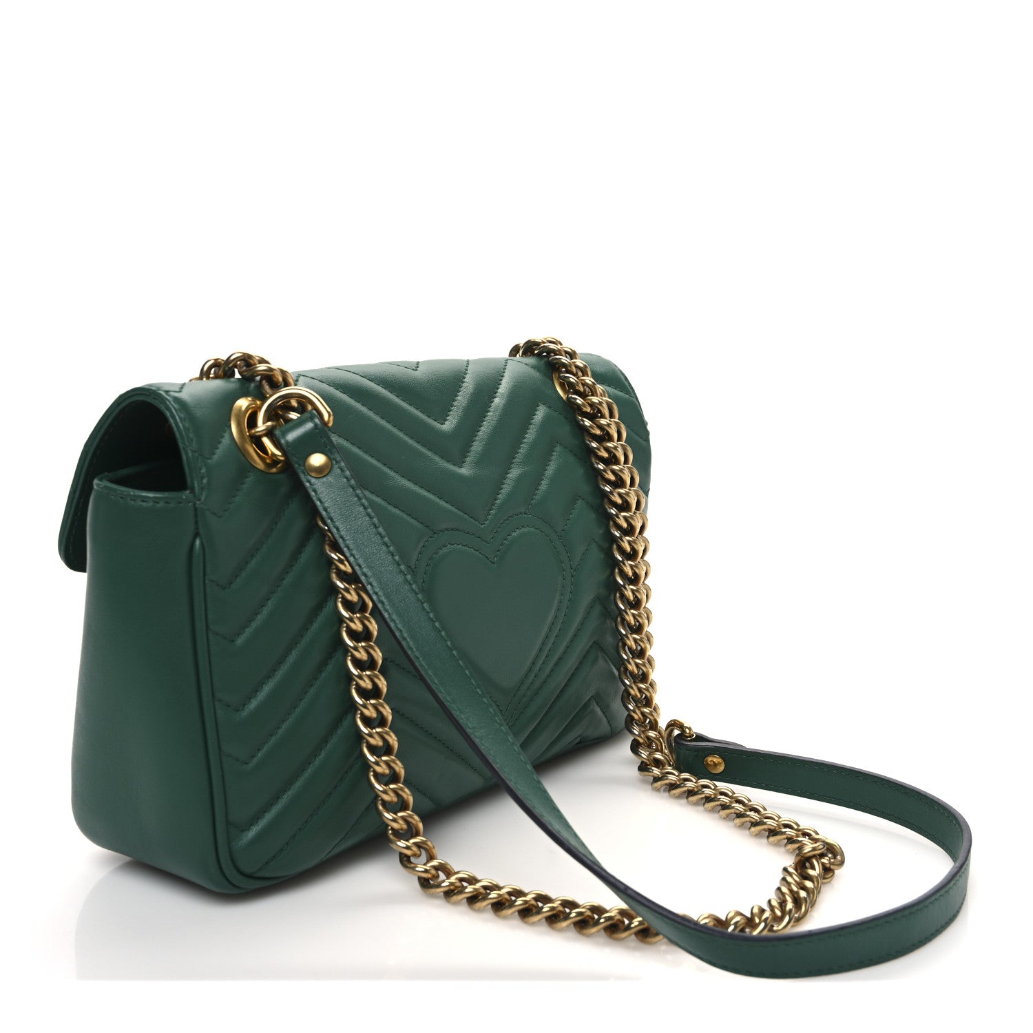 Gucci Calfskin Matelasse Small GG Marmont Shoulder Bag Emerald Green 3 of 13