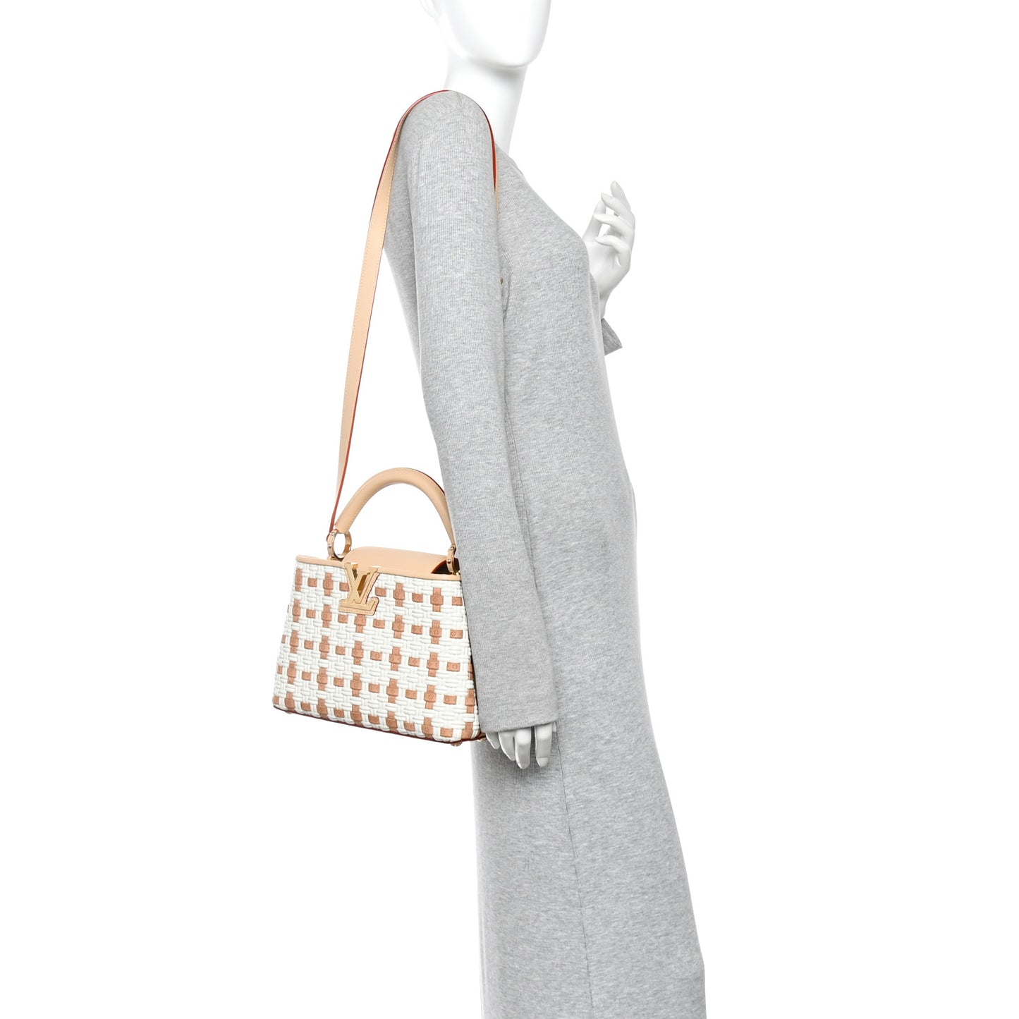 Woven Calfskin Heavenly Capucines BB White Natural
