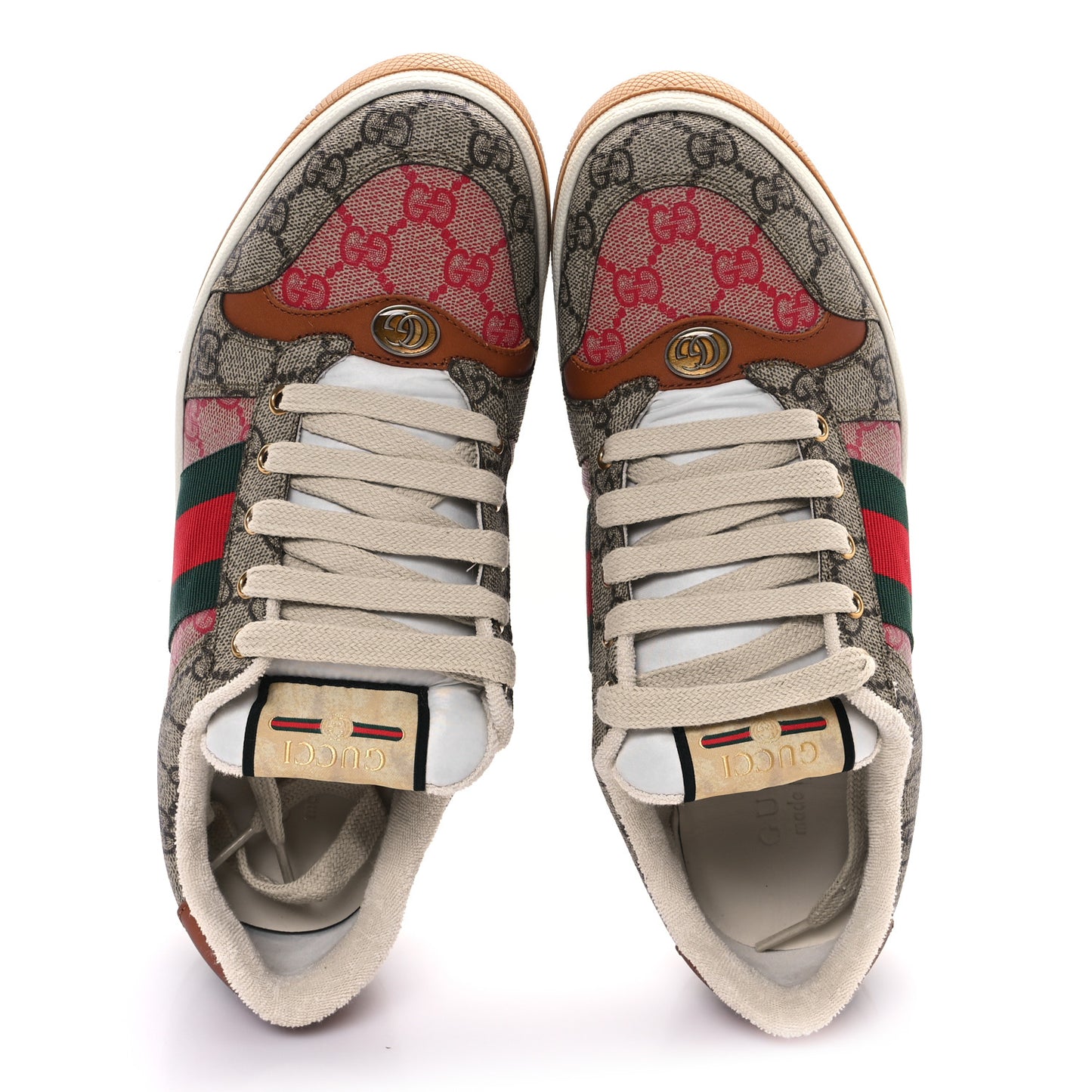 GG Supreme Monogram Harness Calfskin Web Mens Screener Sneakers 7 Beige Ebony Rosso Harness Brown