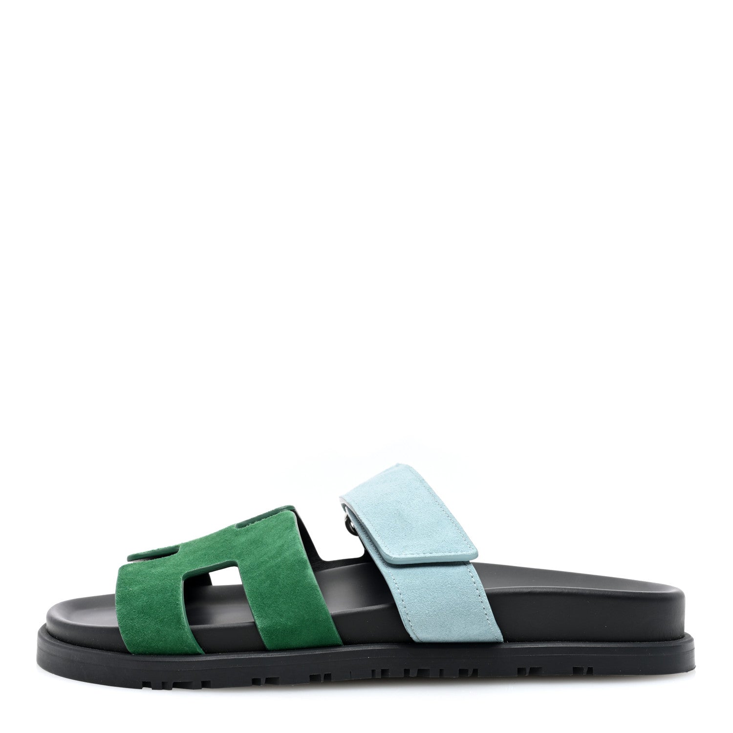 Hermes Suede Goatskin Womens Chypre Sandals 37.5 Vert Cactus Vert d'Eau 1 of 8