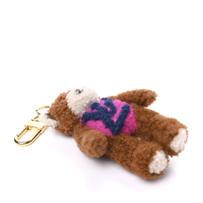 Louis Vuitton Shearling LV Teddy Bear Bag Charm Key Holder Black Pink 4 of 5