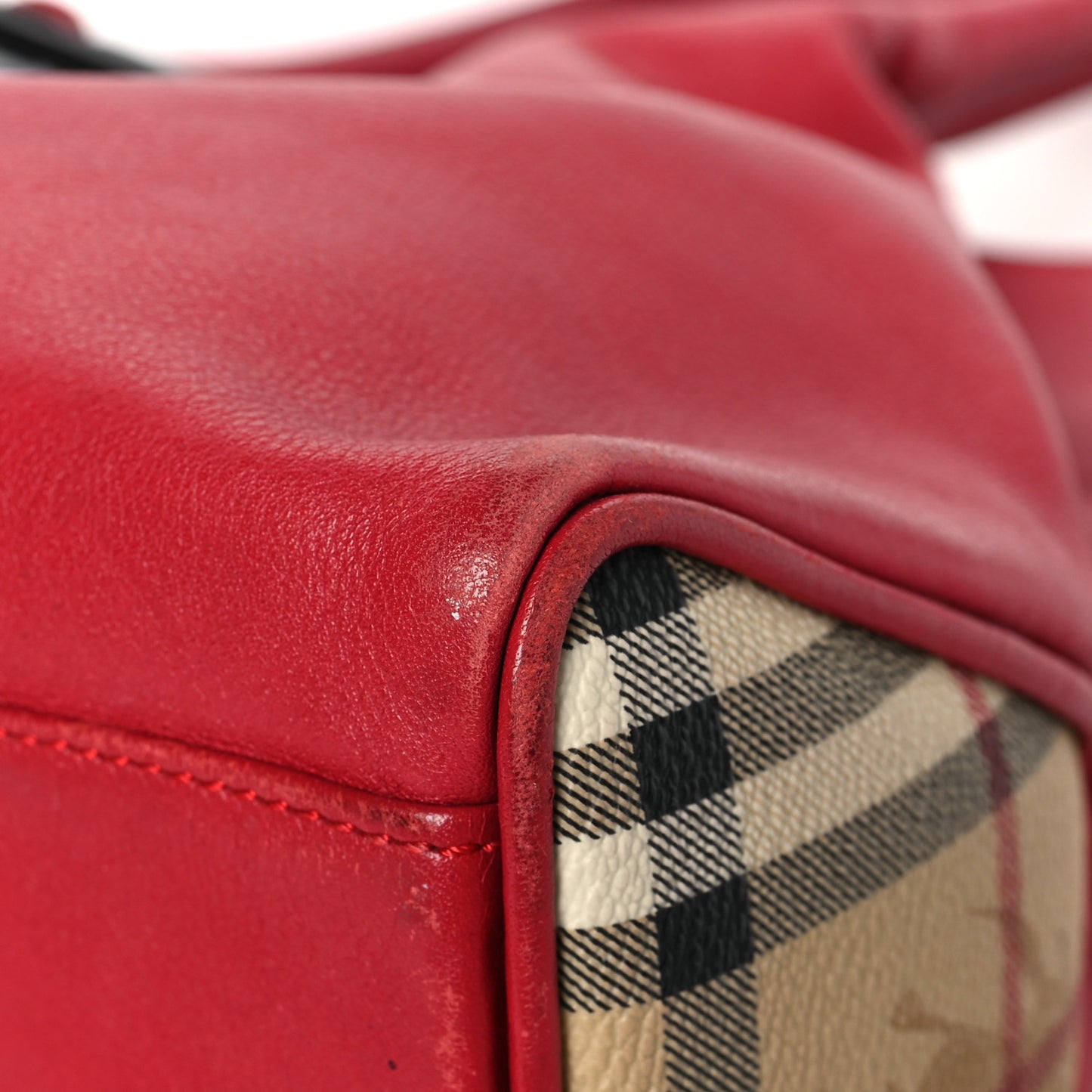 Grainy Calfskin House Check Horn Toggle Tote Red