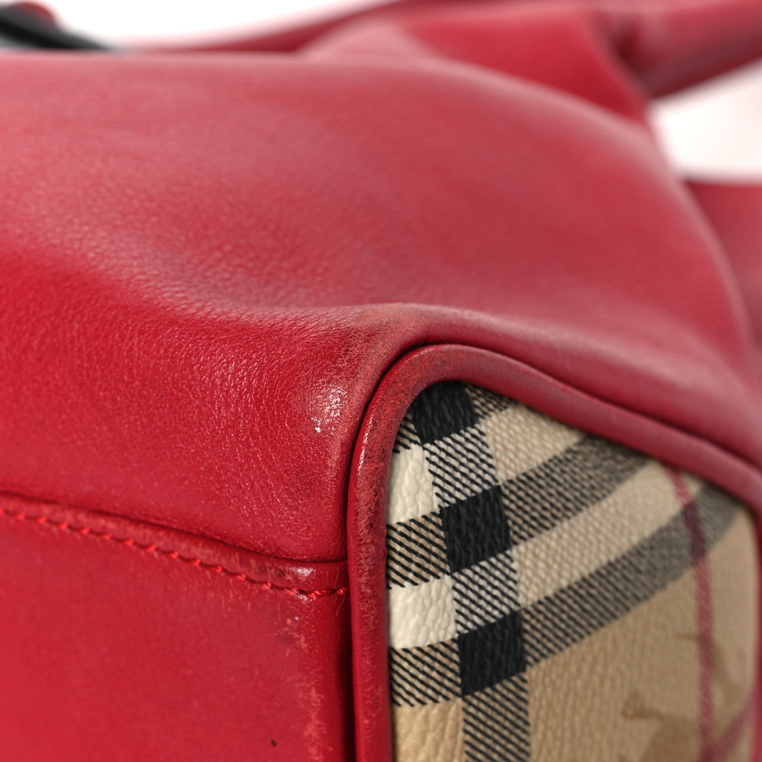 Burberry Grainy Calfskin House Check Horn Toggle Tote Red 6 of 15