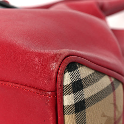 Burberry Grainy Calfskin House Check Horn Toggle Tote Red 6 of 15