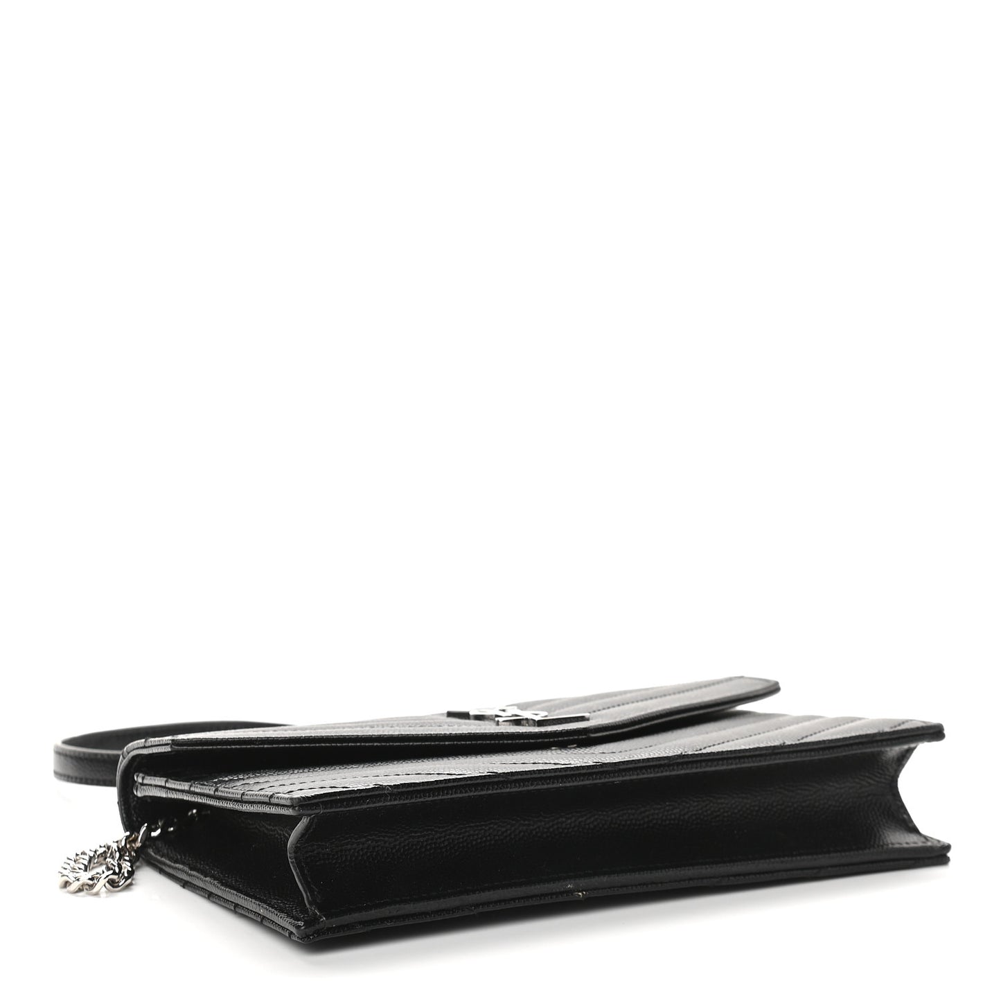 Grain De Poudre Matelasse Chevron Monogram Envelope Chain Wallet Black