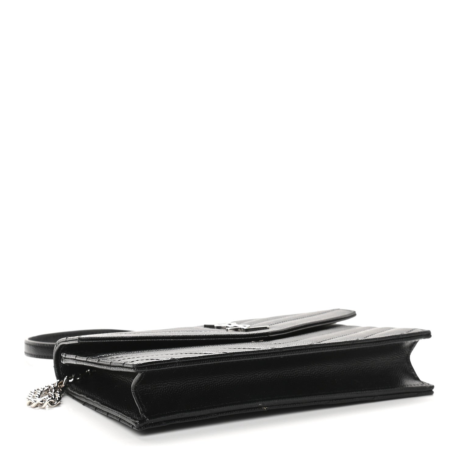 Saint Laurent Grain De Poudre Matelasse Chevron Monogram Envelope Chain Wallet Black 4 of 11