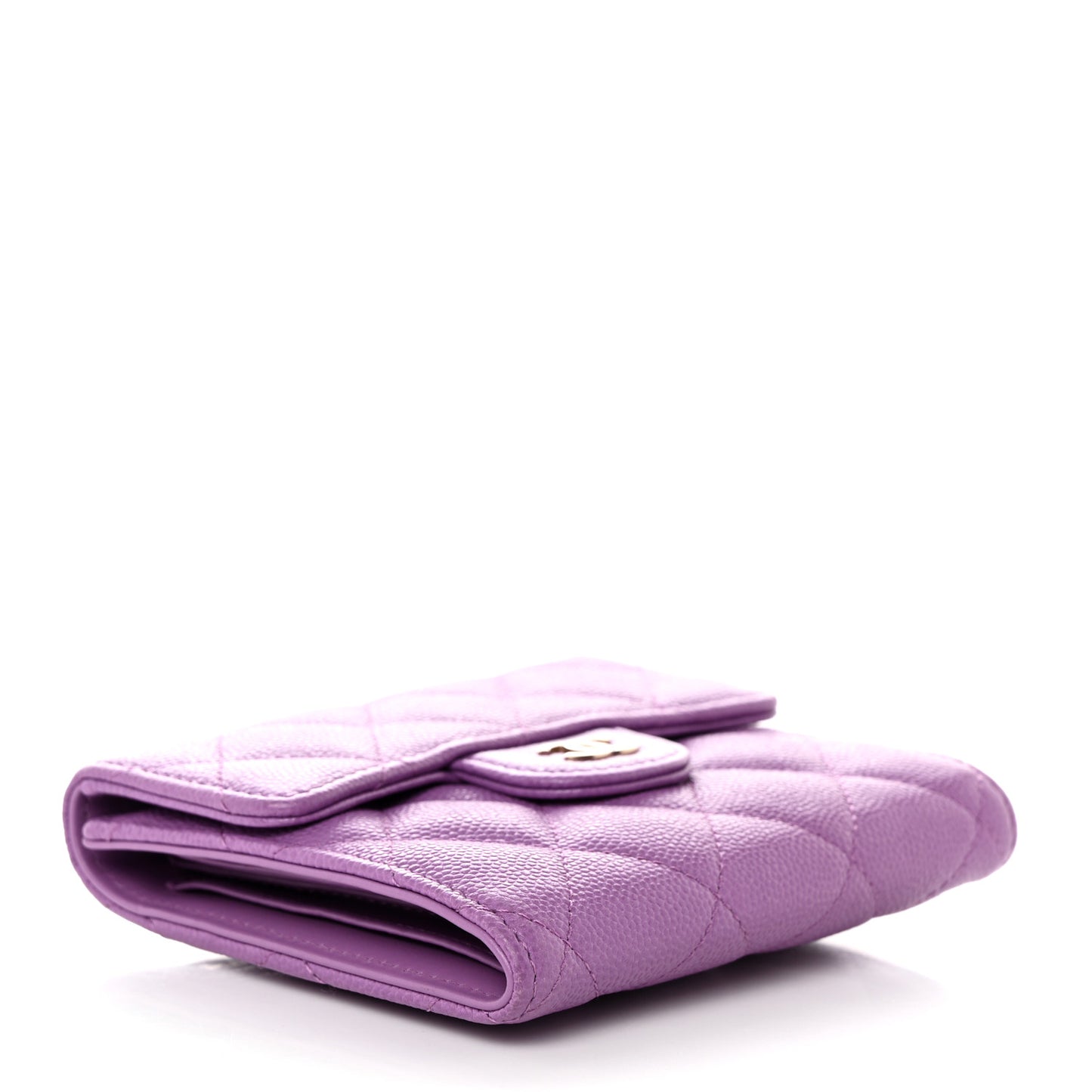 Caviar Quilted Compact Flap Wallet Purple
