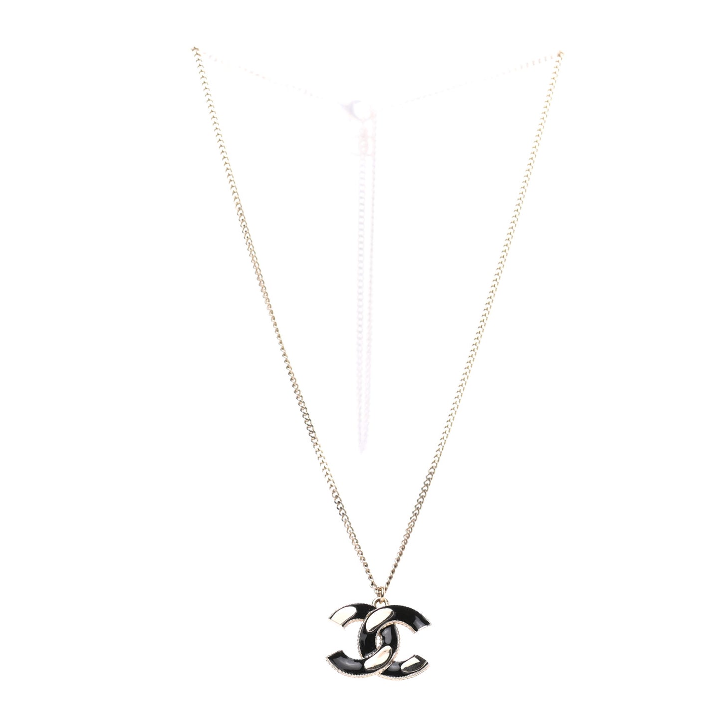 Enamel CC Pendant Necklace Black Light Gold