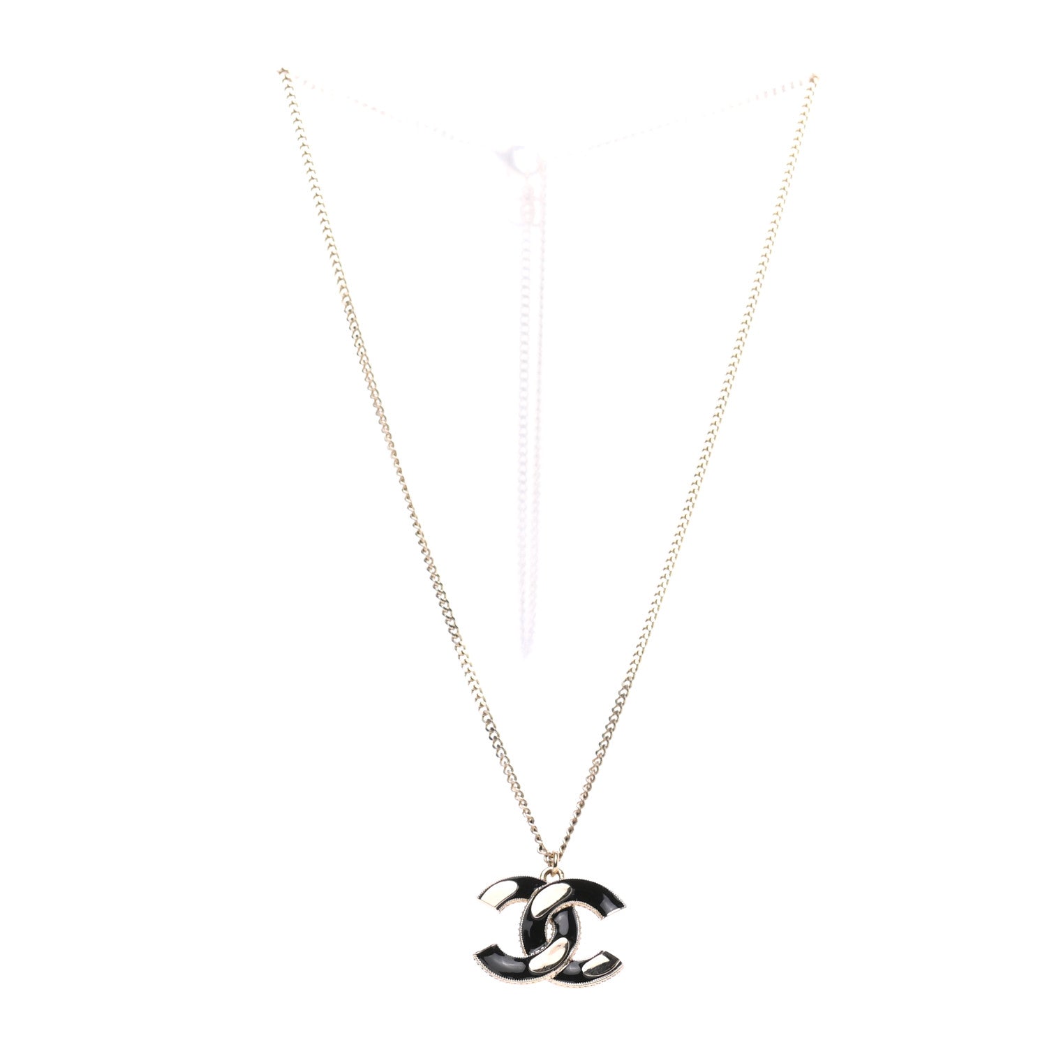 Chanel Enamel CC Pendant Necklace Black Light Gold 2 of 5