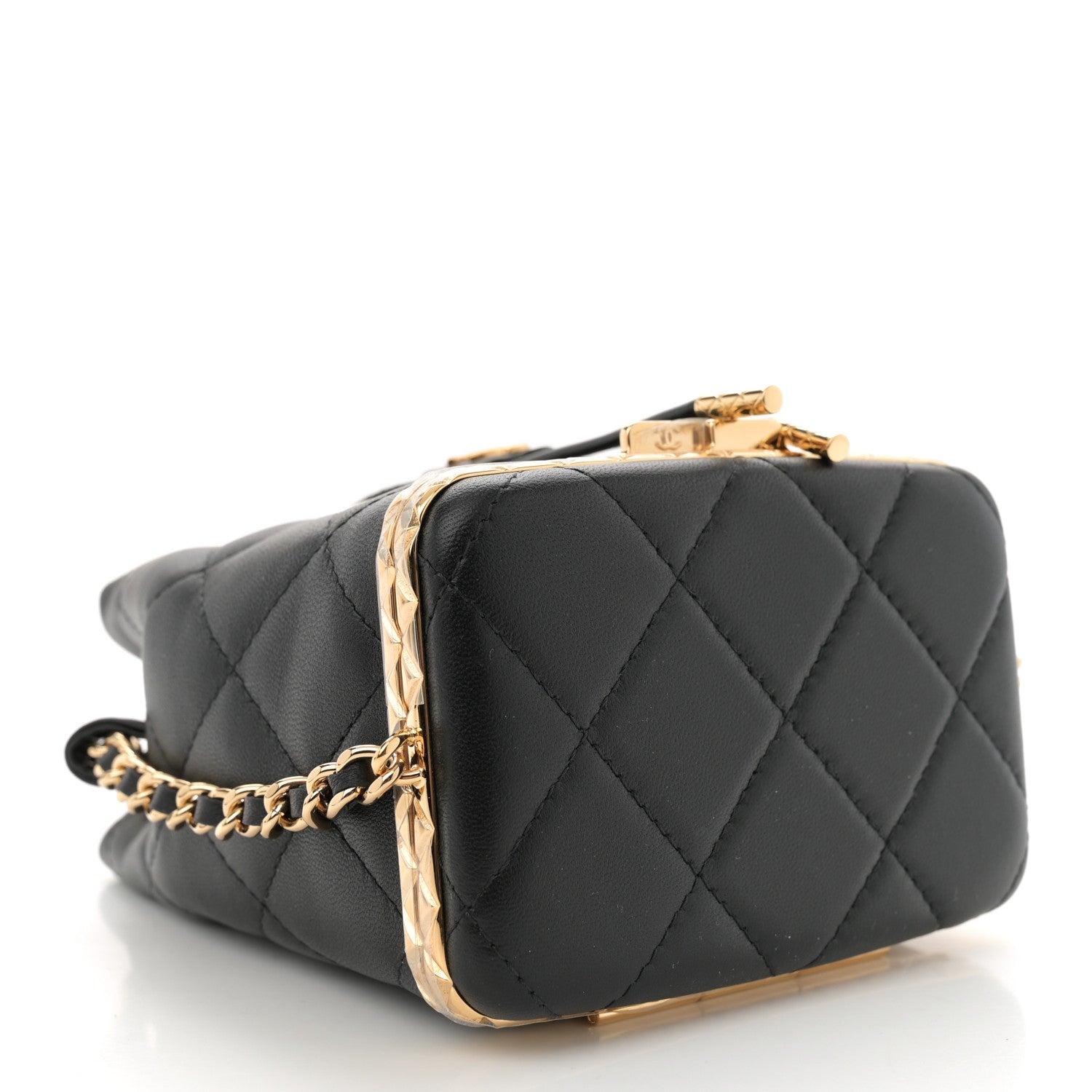 Chanel Metal Lambskin Quilted Small Chain Bucket Bag Black 4 of 12