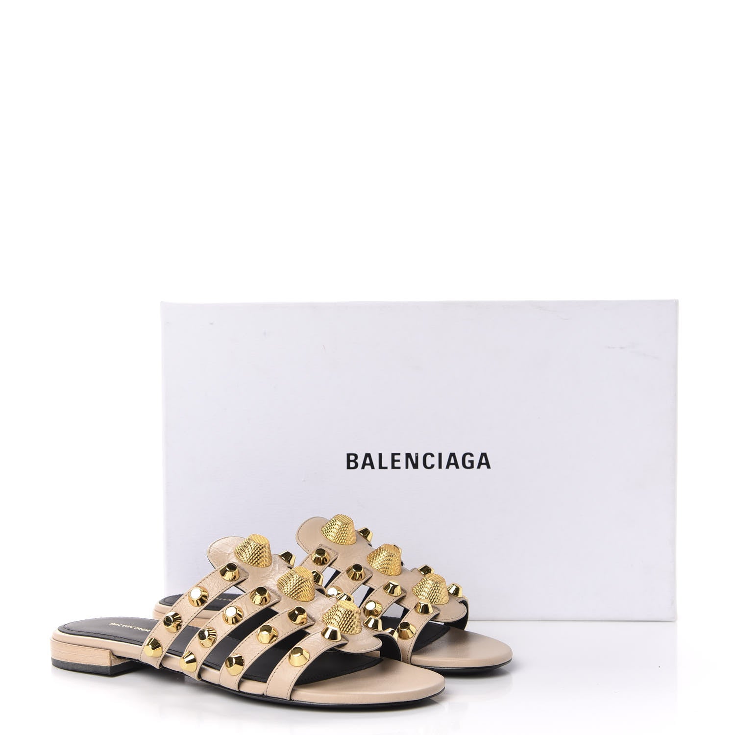 Balenciaga Agneau Lambskin Giant Gold Stud Sandals 36 Beige 10 of 10