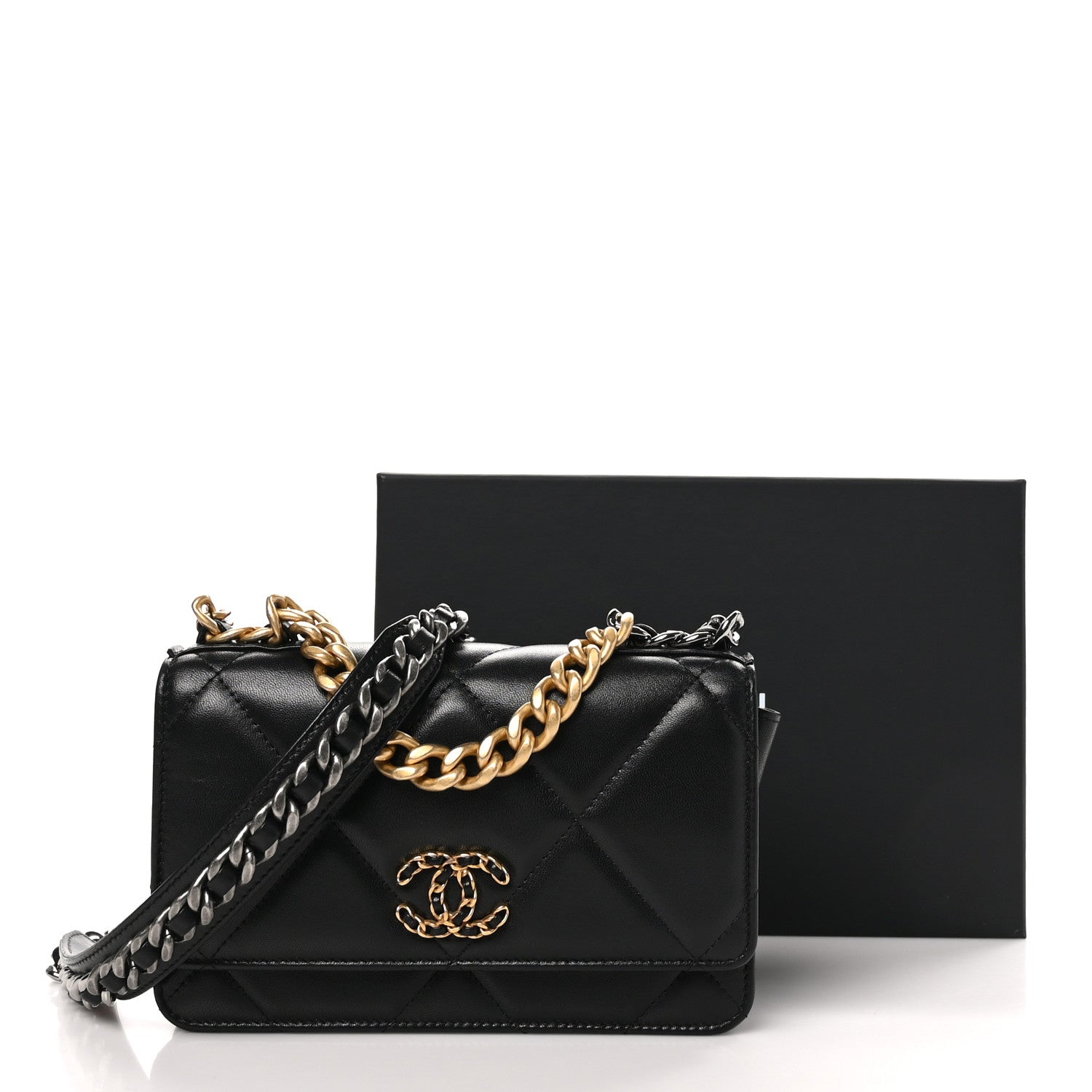 Chanel Lambskin Quilted Chanel 19 Wallet On Chain WOC Black 12 of 12