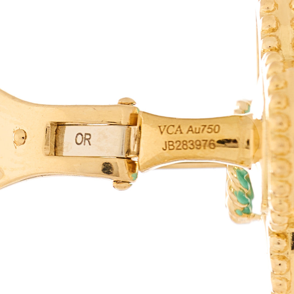Van Cleef & Arpels 18K Yellow Gold Turquoise Magic Alhambra Earrings 4 of 4