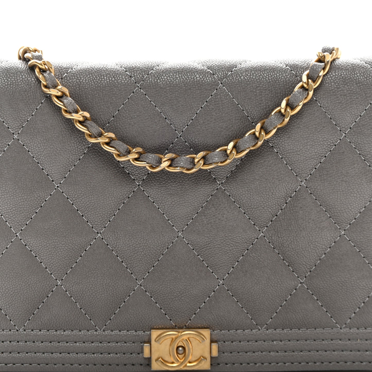 Caviar Quilted Boy Wallet On Chain WOC Grey