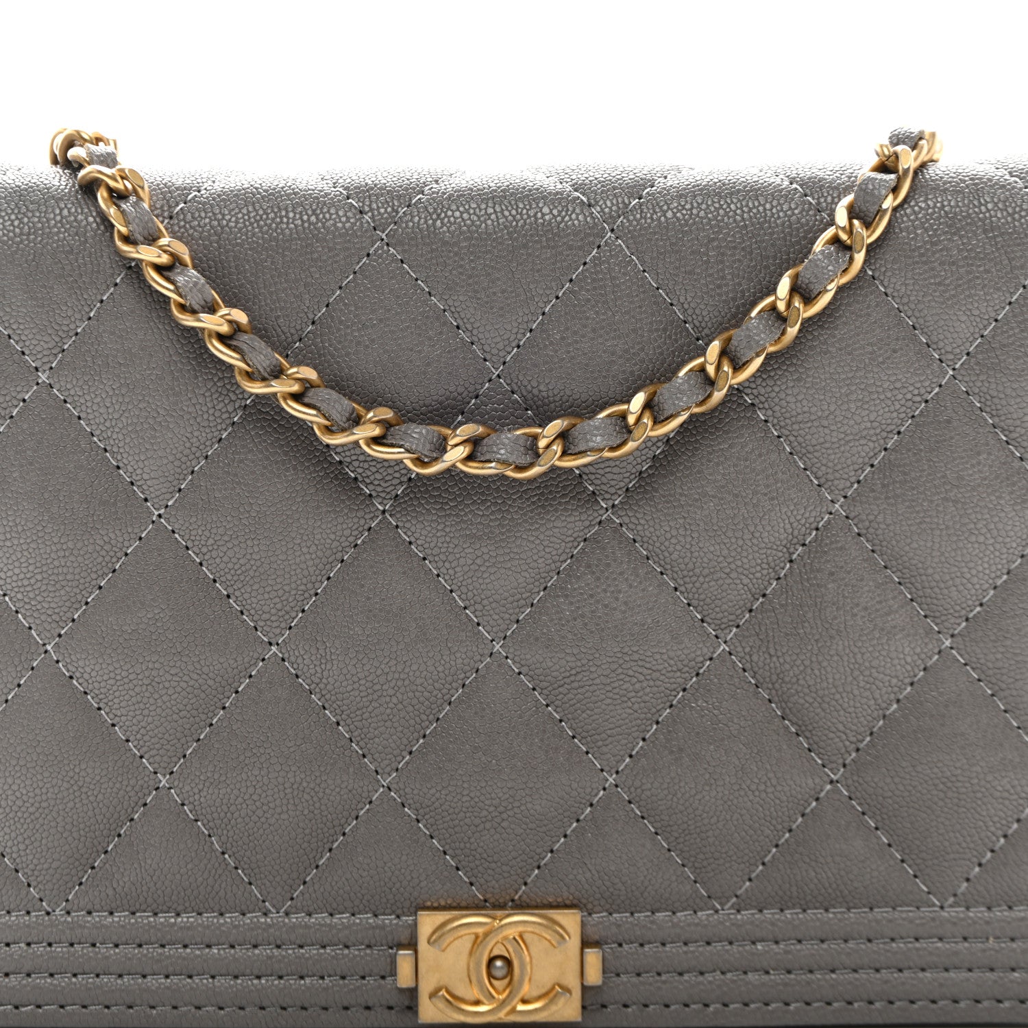 Chanel Caviar Quilted Boy Wallet On Chain WOC Grey 9 of 13