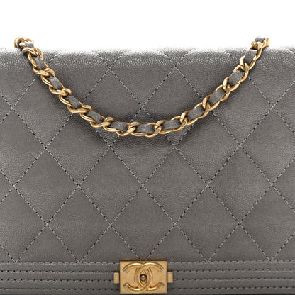 Chanel Caviar Quilted Boy Wallet On Chain WOC Grey 9 of 13