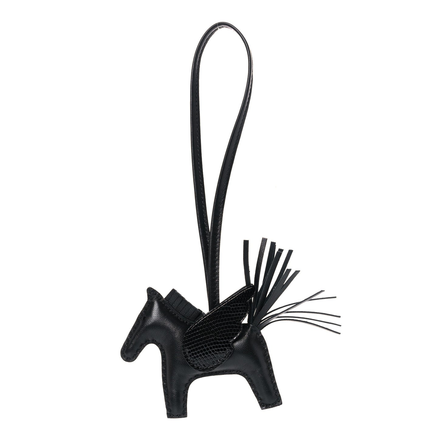 Milo Lambskin Lizard Touch Grigri Rodeo Pegase Horse Bag Charm PM So Black