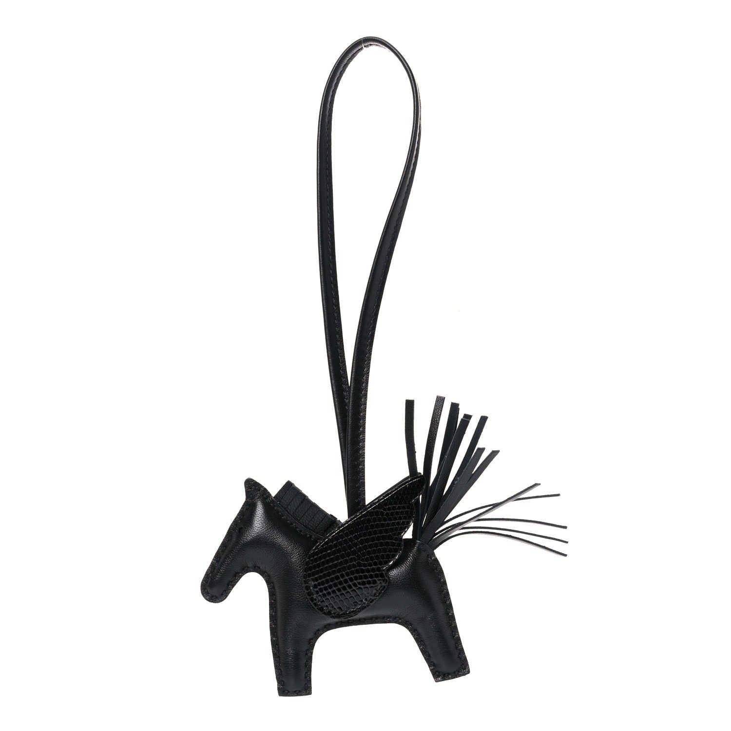 Hermes Milo Lambskin Lizard Touch Grigri Rodeo Pegase Horse Bag Charm PM So Black 1 of 5