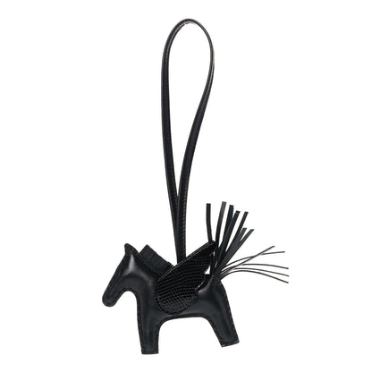 Hermes Milo Lambskin Lizard Touch Grigri Rodeo Pegase Horse Bag Charm PM So Black 1 of 5