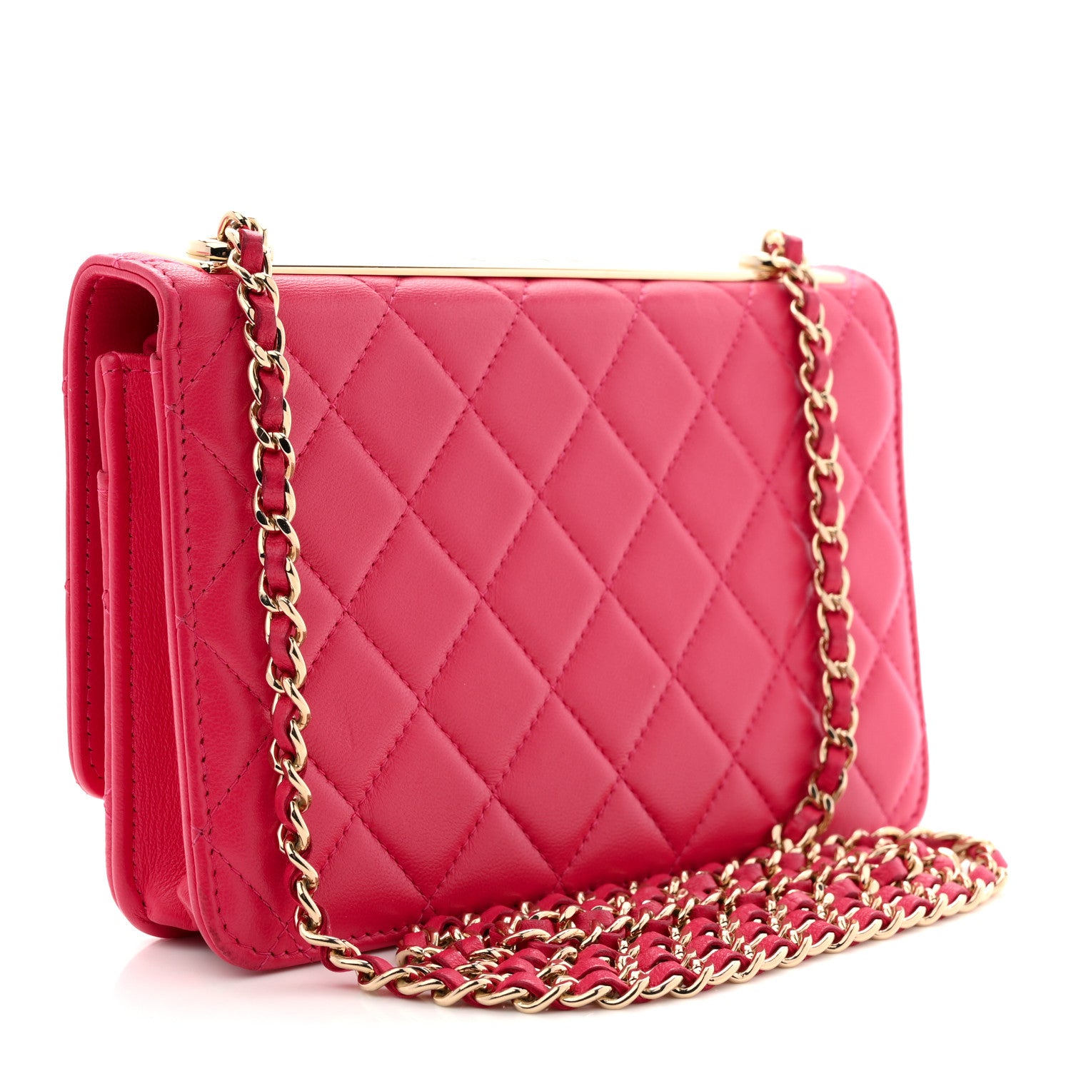 Chanel Lambskin Quilted Trendy CC Wallet On Chain WOC Dark Pink 3 of 14