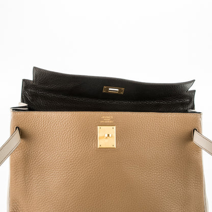 Hermes Taurillon Clemence Tri-Color Kelly Retourne 35 Tabac Camel Ebene Parchemin 16 of 26