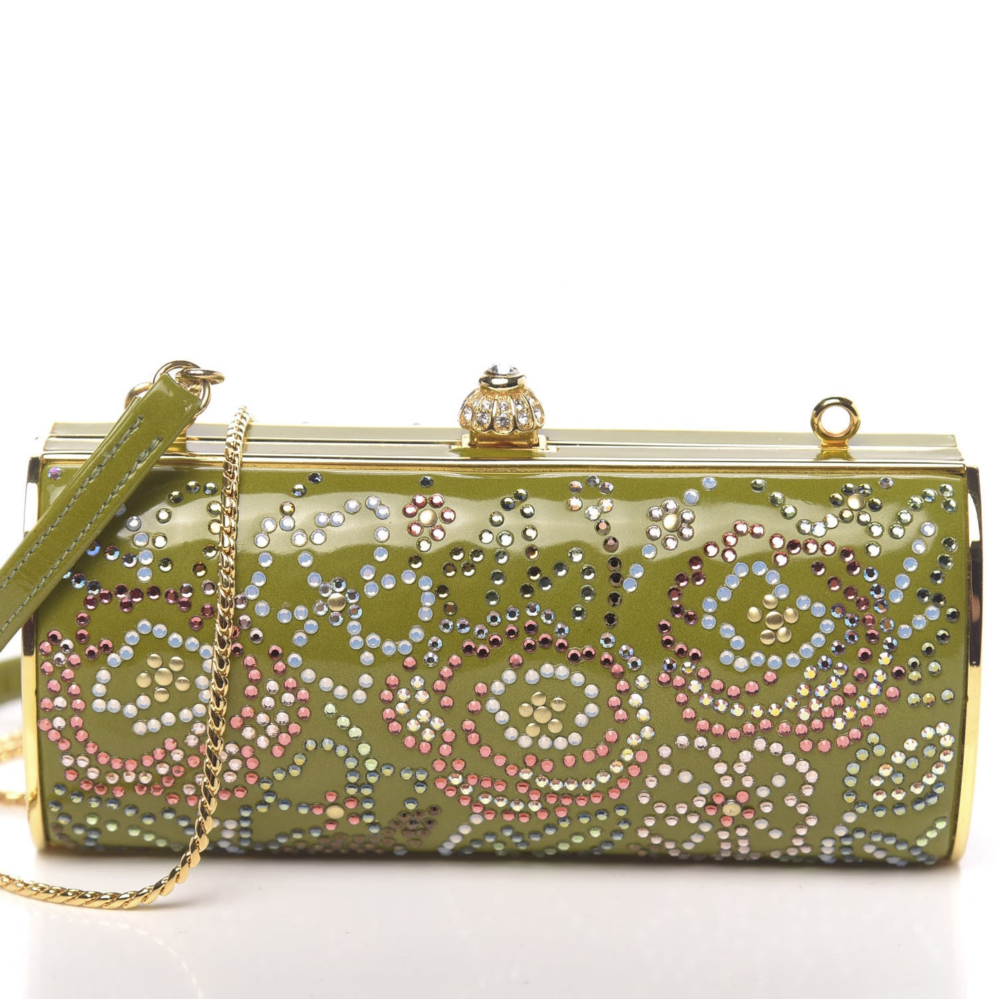 Patent Crystal Clutch Green Gold