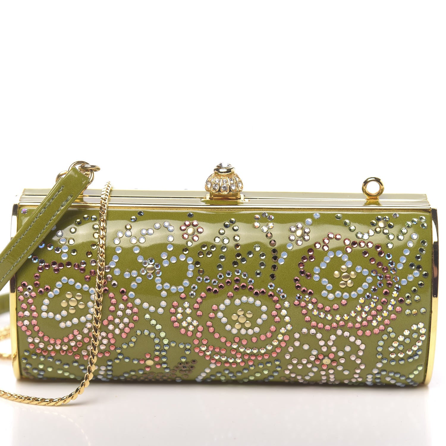 Judith Leiber Patent Crystal Clutch Green Gold 8 of 10