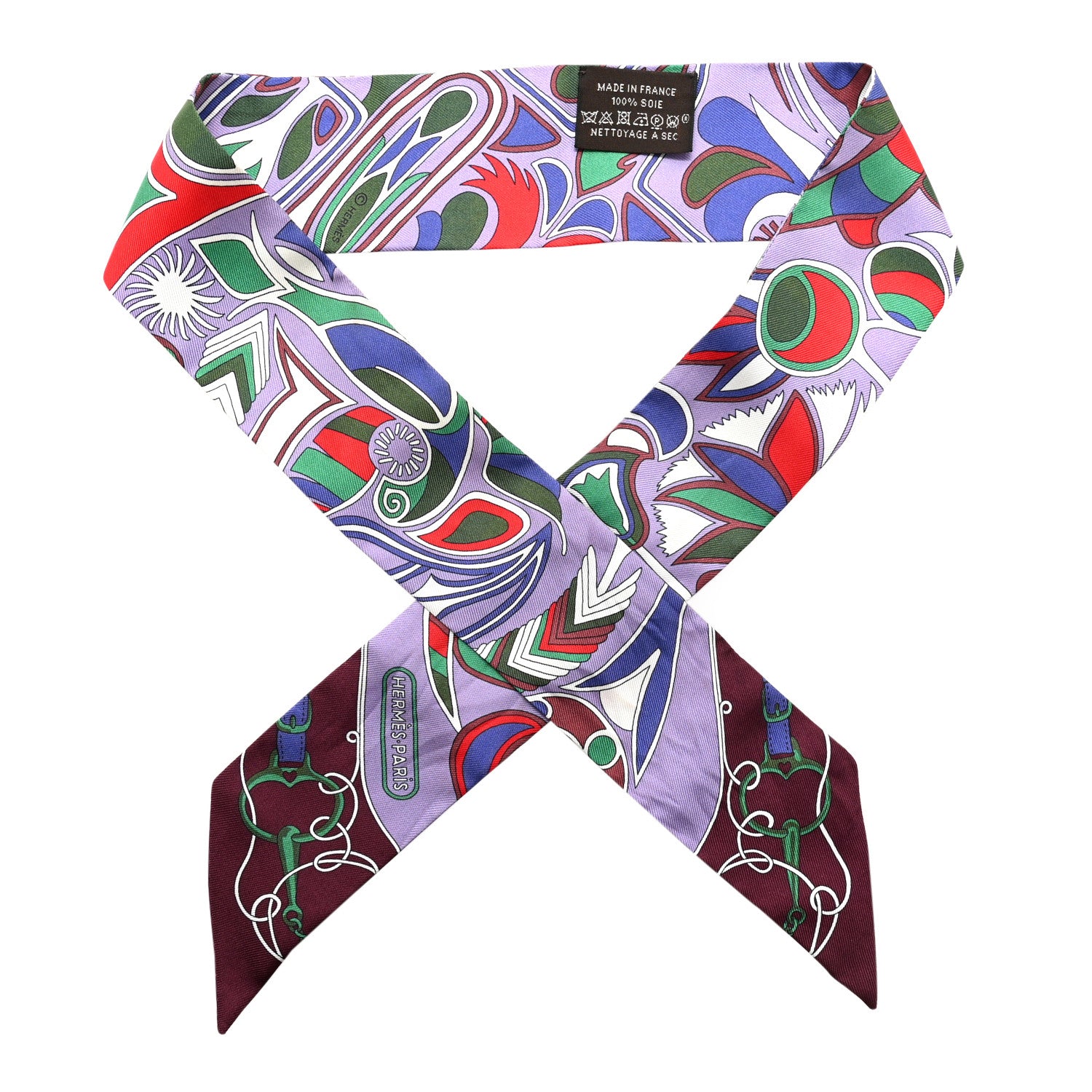 Hermes Silk Folklore Twilly Mauve Rouge Bordeaux 1 of 4